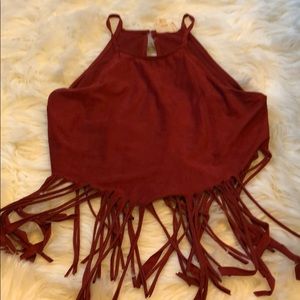 Burnt orange fringe crop top